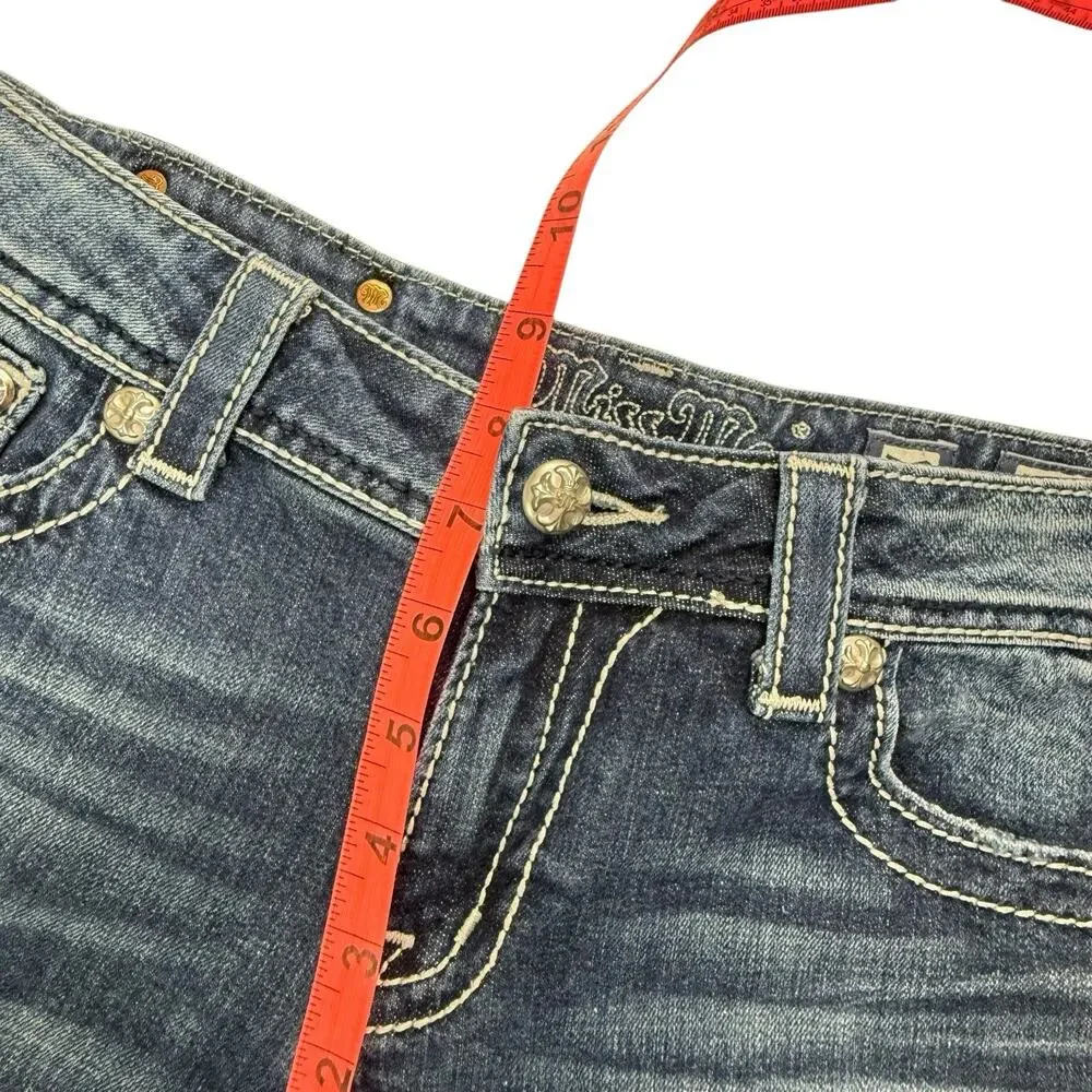 Miss Me Shorts Womens 30‎ Blue Denim Distressed Hem Embellished Trendy EUC